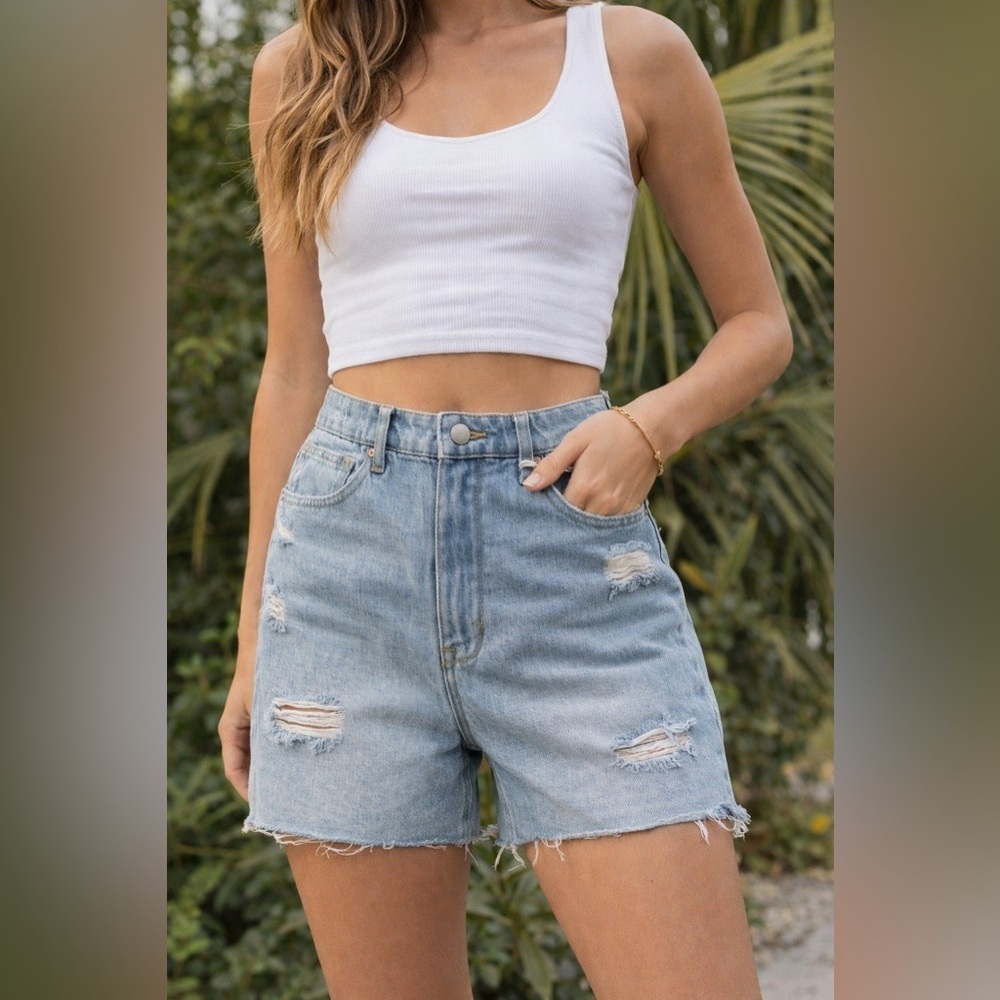 Sanctuary Blue Jean Shorts Distressed Relaxed Fit